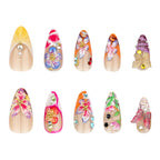 24pcs Tropical Flower Press On Nails Colorful French 3D Crystal Butterfly Shells Pattern Printed False Nails Almond Fake Nail