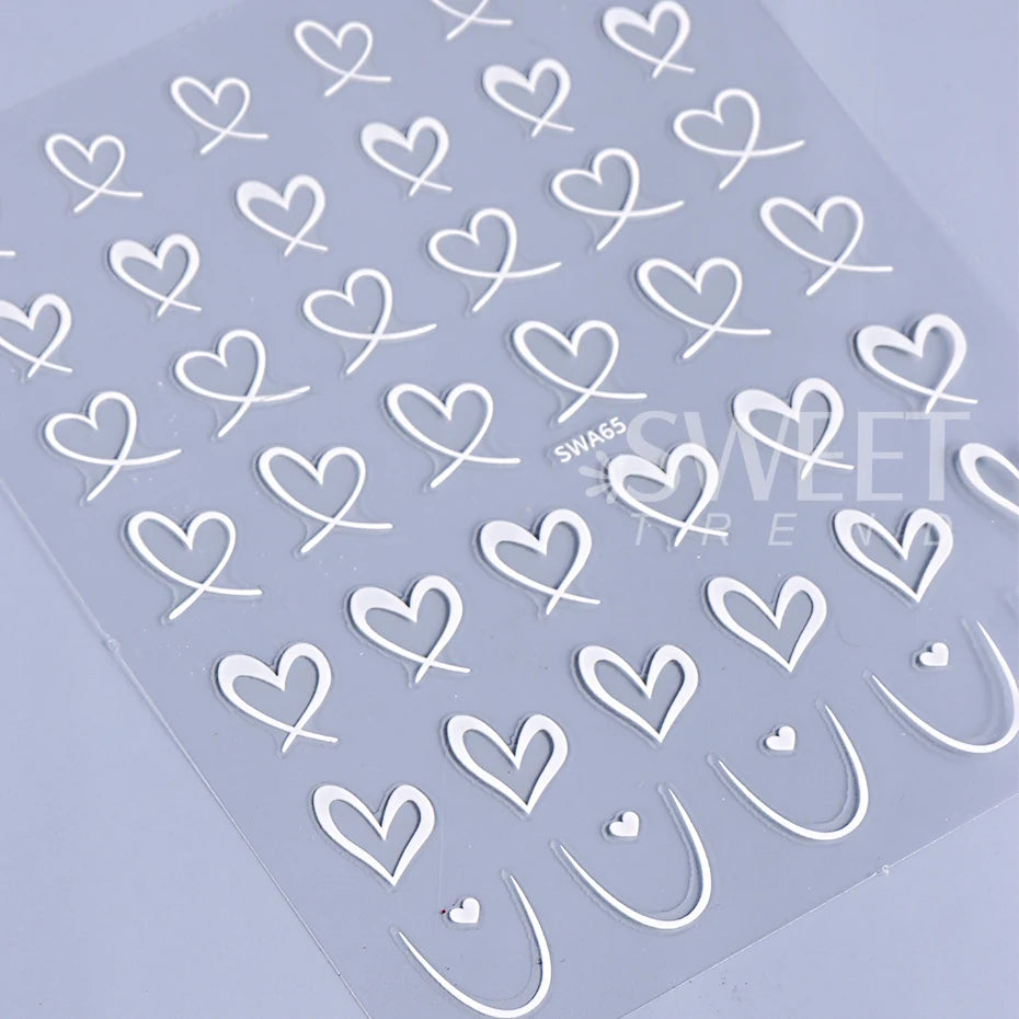 3pcs Valentine's Day Nail Art Stickers 3D Black White Pink Lines Love Heart Nail Decals DIY Adhesive Slider Manicure Decorations