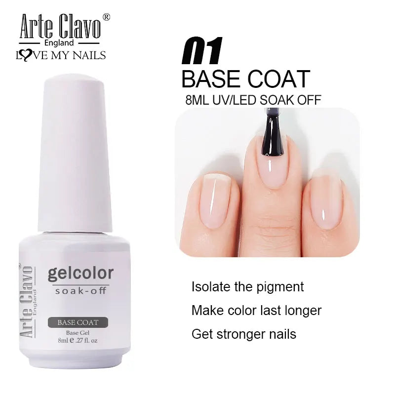 Arte Clavo 8ml HEMA TPO Free Gel Nail Polish Nail Art Manicure Semi Permanent Gel UV Hybrid Varnishes Base Top Coat Enamels New