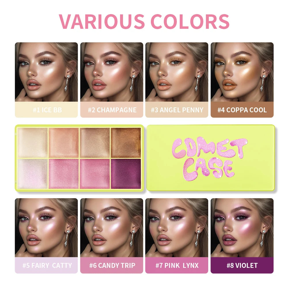 8 Colors Cream Highlighter Palette for Highlight Face Brighten Highlighter Blush Shimmer Waterproof Makeup Tool Cosmetics