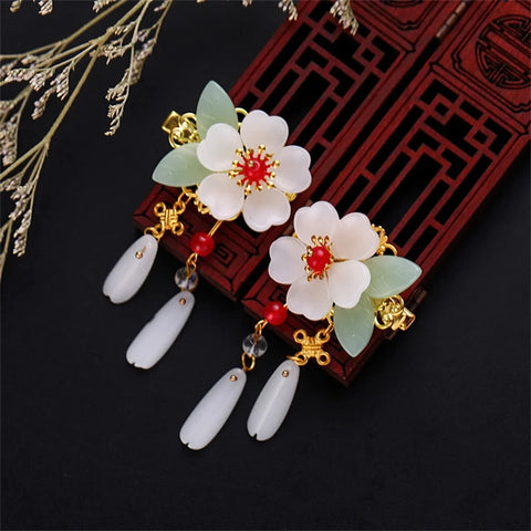 2pcs Hanfu Hair Clips Hairpins Rhinestone Flower Girls Pink Barretes Crystal Tassel Children Hair Accessories Jewelry