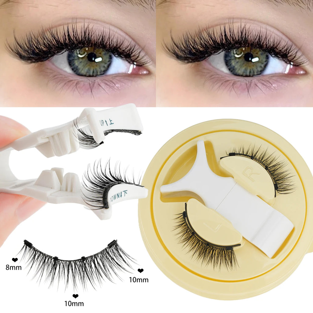 Hot Magnetic Eyelashes Set 1 Pair Reusable No Glue Needed False Eyelashes with Magnetic Tweezers Curly Faux Lashes Makeup Tool