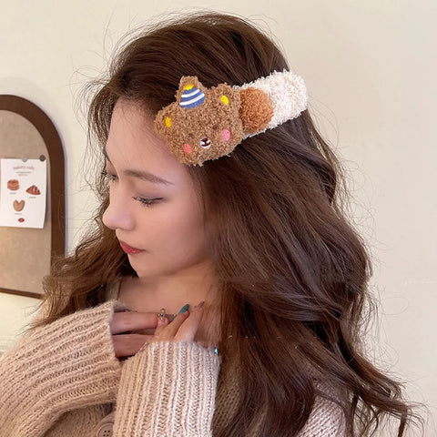 Plush Bear Hair Clip for Women Fashion Large Duckbill Clip Sweet Cute Girl Side Clip Hairpin
