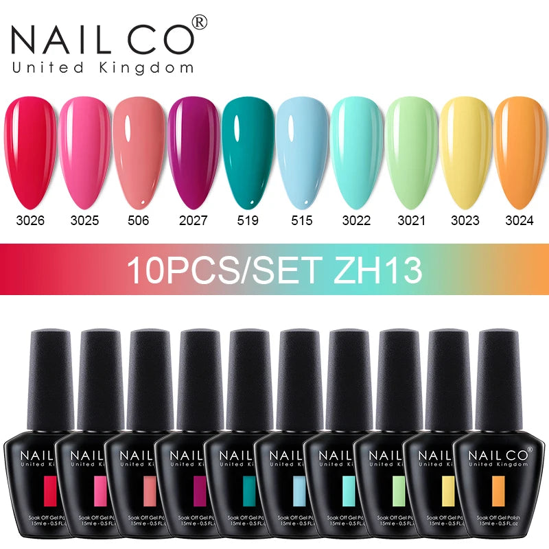 NAILCO 15ml 10pcs/Set Nude Colors Gel Nail Polish UV Gel Nail Polish Pink Nail Lakiery Esmalte Top Base Nail Art Design Vernis