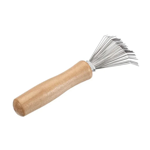 1pc Hair Brush Cleaner Mini Dirt Remover Home Travel Salon Rake with Metal Wire Portable Comb Brush Wooden Handle Cleaning Tools