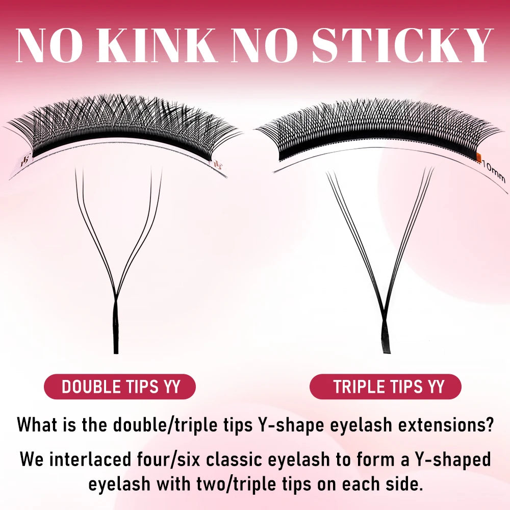 FADVAN YY Shape Eyelashes Extension 2D/3D Faux Mink L+/L/LU(M)/C/D/DD 8-15mm Black/Brown Premade Fan Lashes Extension Split Tip