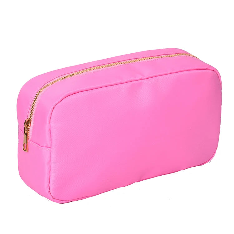 Letter Patch Custom Travel Cosmetic Bag Personalized Nylon Pouch Toiletry Bag Chenille Patch Makeup Toiletries Girl Cosmetic Bag