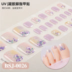 26Tips French Leopard Print UV Gel Toenail Sticker Bronzing Dye Gradient Cross-border Semi Baked Gel Nail Sticker UV Lamp Needed