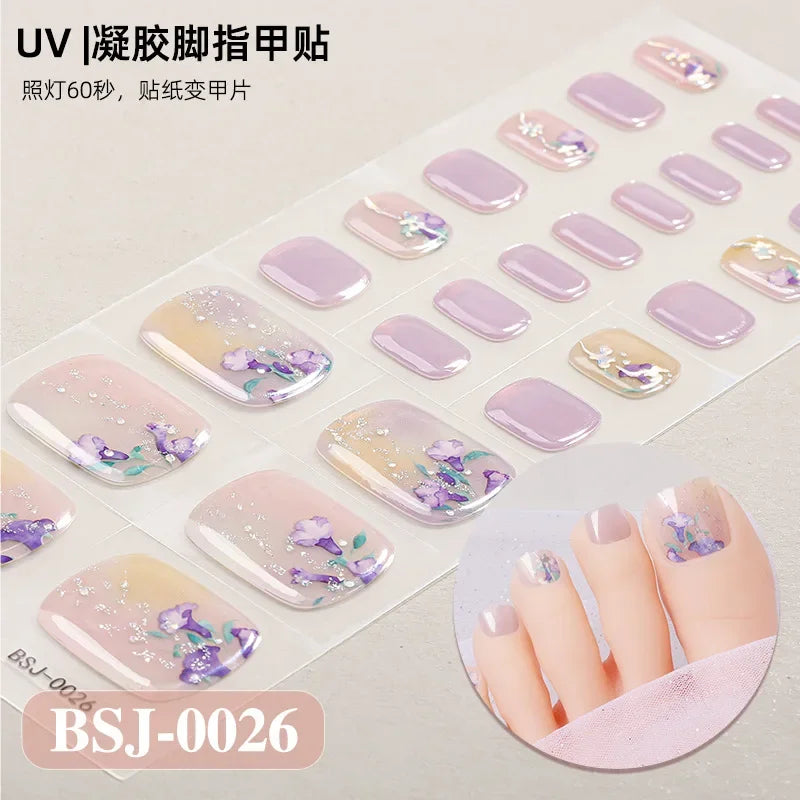 26Tips French Leopard Print UV Gel Toenail Sticker Bronzing Dye Gradient Cross-border Semi Baked Gel Nail Sticker UV Lamp Needed