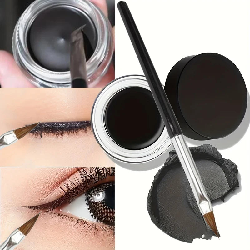 Black Eyeliner Cream Waterproof Beauty Cosmetics Long Lasting Eyeliner Gel Eyeshadow Makeup Tool With Brush Set Matte Eye Liner