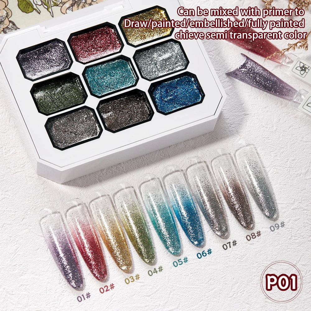Vendeeni 9 Colors Patting Painting Gel Nail Polish Blooming Transfer Design UV LED Soak Off Gel Varnish Gradient Pat Gel Palette