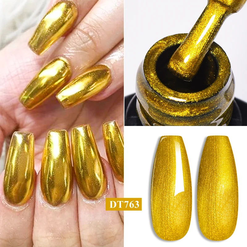 MEET ACROSS 8 Colors Mirror Gel Nail Polish Long-lasting Quick-drying Metallic Gold Silver Red Semi Permanent Varnish Nail Art