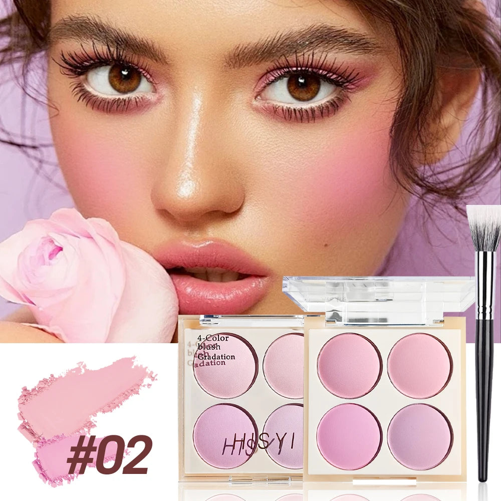4-Color Blush Set with Brush-Pink, Perfect for Christmas & Valentine’s Day Makeup,Long-Lasting for Daily & Party Looks