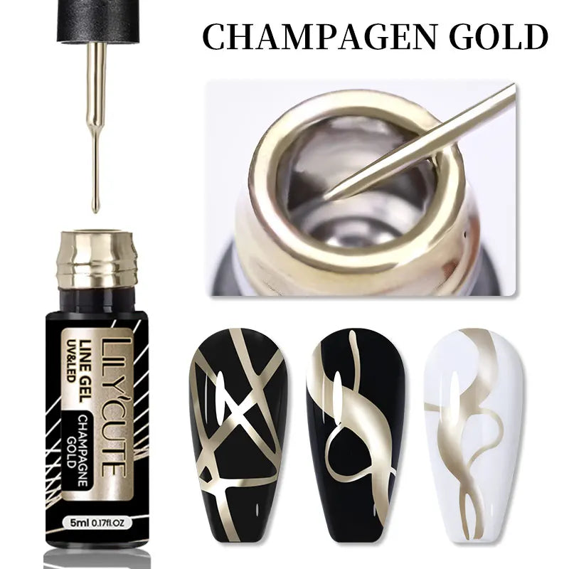 LILYCUTE 5ml Metallic Gel Polish Painting Liner Super Bright Gold Silver Mirror Gel Nail Polish Semi Permanent Lines French Nail