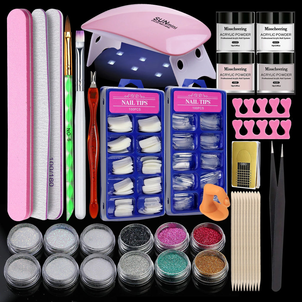 Complete Nail Art Kit with LED Nail Lamp & Manicure Set for Beginners Multi-Color Glitter, French Tips,Nail Drill Tools Included