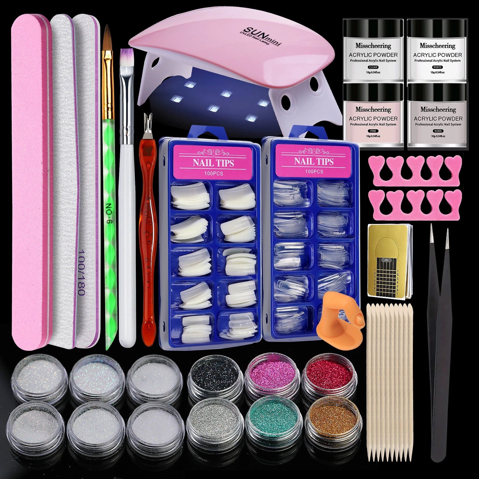 Complete Nail Art Kit with LED Nail Lamp & Manicure Set for Beginners Multi-Color Glitter, French Tips,Nail Drill Tools Included