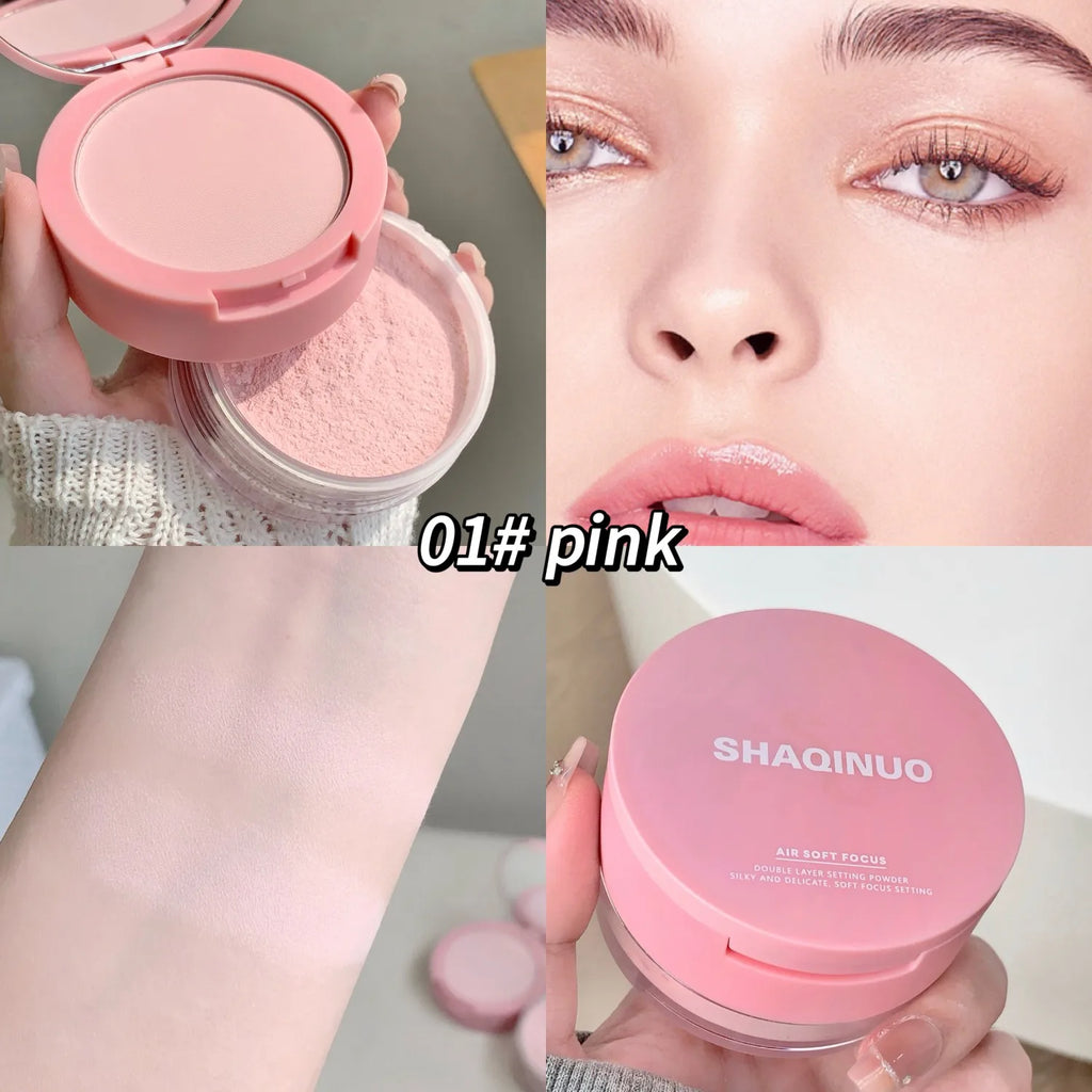 SHAQINUO Dual-effect Light and transparent Powder Compact Touch-ups, Concealer, contouring, swelling, blush, brightening, high-g