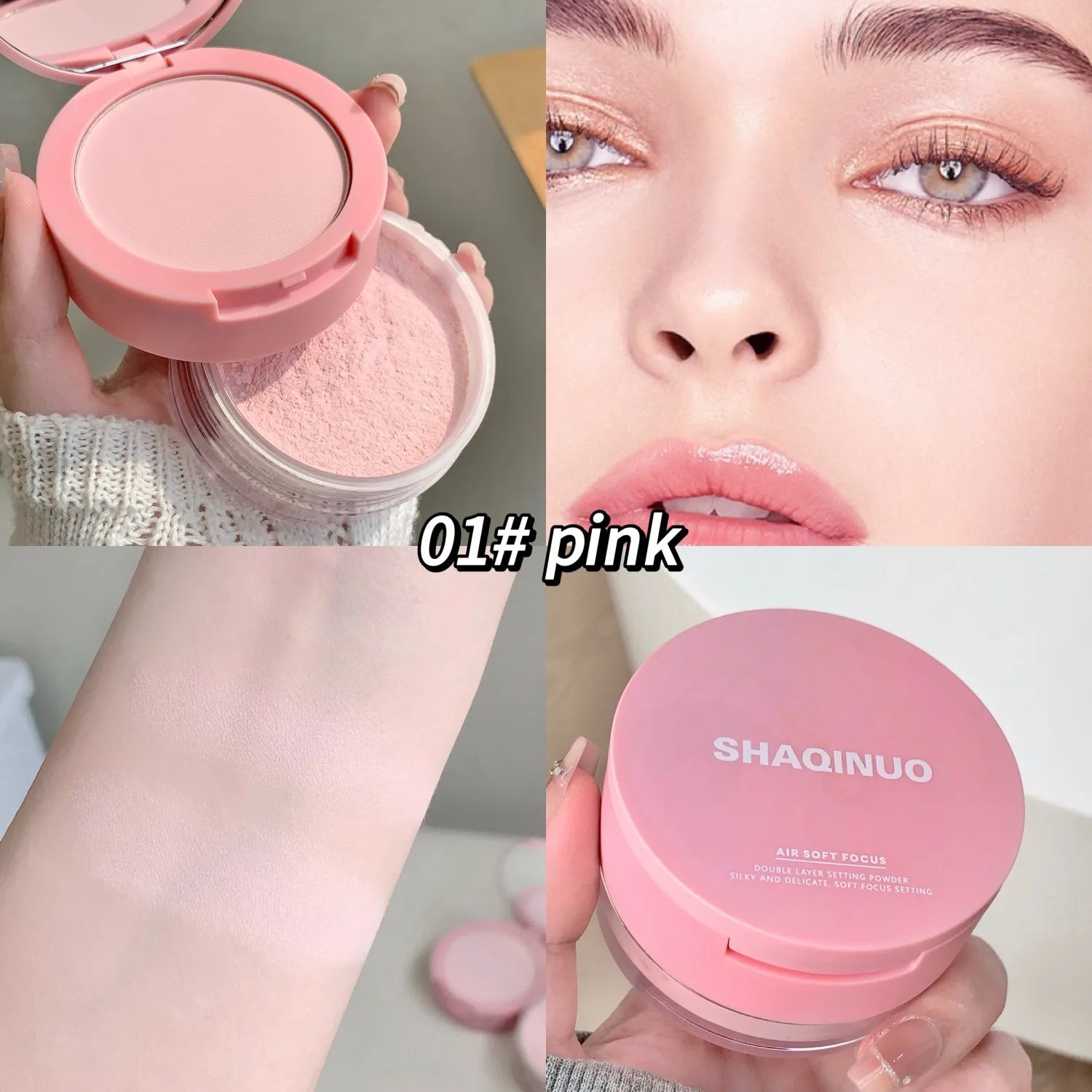 SHAQINUO Dual-effect Light and transparent Powder Compact Touch-ups, Concealer, contouring, swelling, blush, brightening, high-g