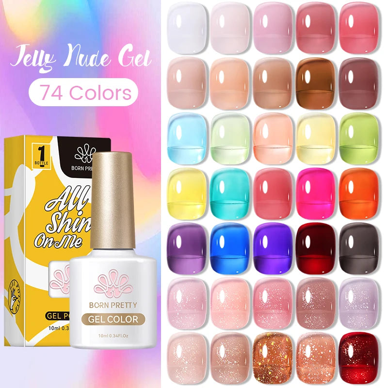 BORN PRETTY 10ml Translucent Jelly Nude Gel Nail Polish Colorful  Varnish Semi Permanent UV LED Nail Art  Manicure Gel