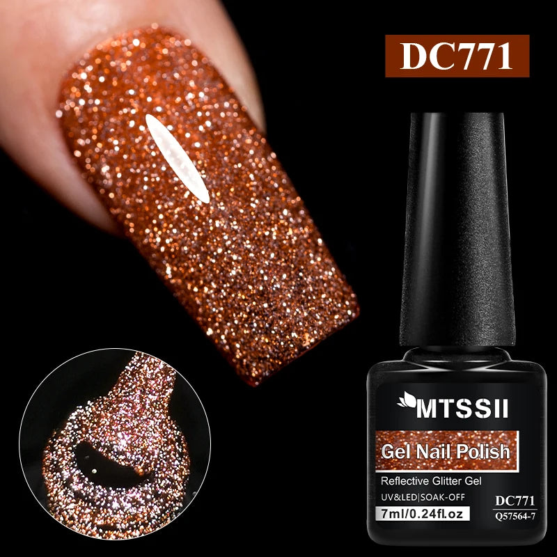 7ml Champagne Gold Sliver Reflective Nail Gel Polish Sparkling Shining Glitter Pink Red Nail Supplies Semi Permanent Gel Varnish