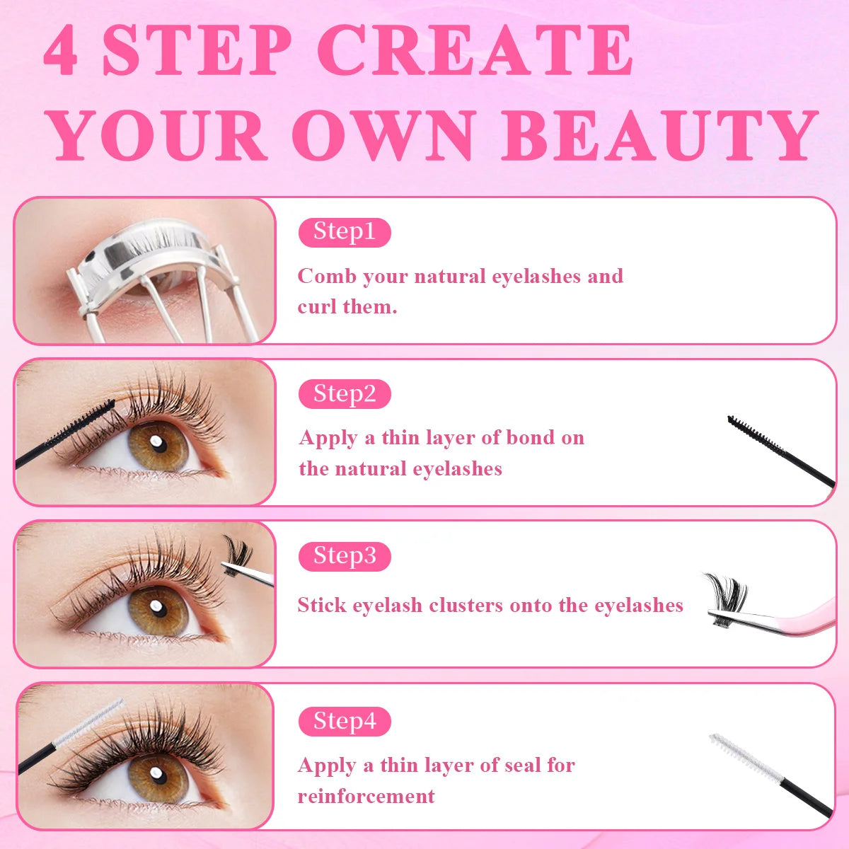 DIY Eyelash Extension Kit Natural Look Soft Eyelash Cluster Suitable for Daily Life with Lash Glue Tweezer for Use At-Home