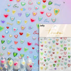 5D Gradient Love Gem Glitter Love Heart Colorful Cat's Eye Rhinestone Soft Self Adhesive Nail Art Stickers Shiny Manicure Decals