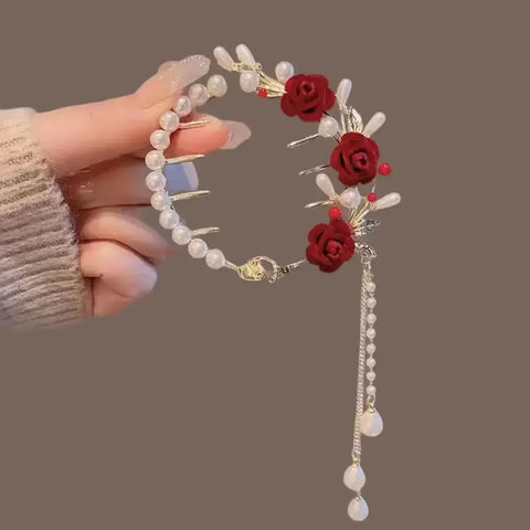 Flower Tassel Hair Clip Women Ladies Butterfly Rhinestone Pearl Metal Hair Claw Round Bun Ponytail Holder Hair Accessories