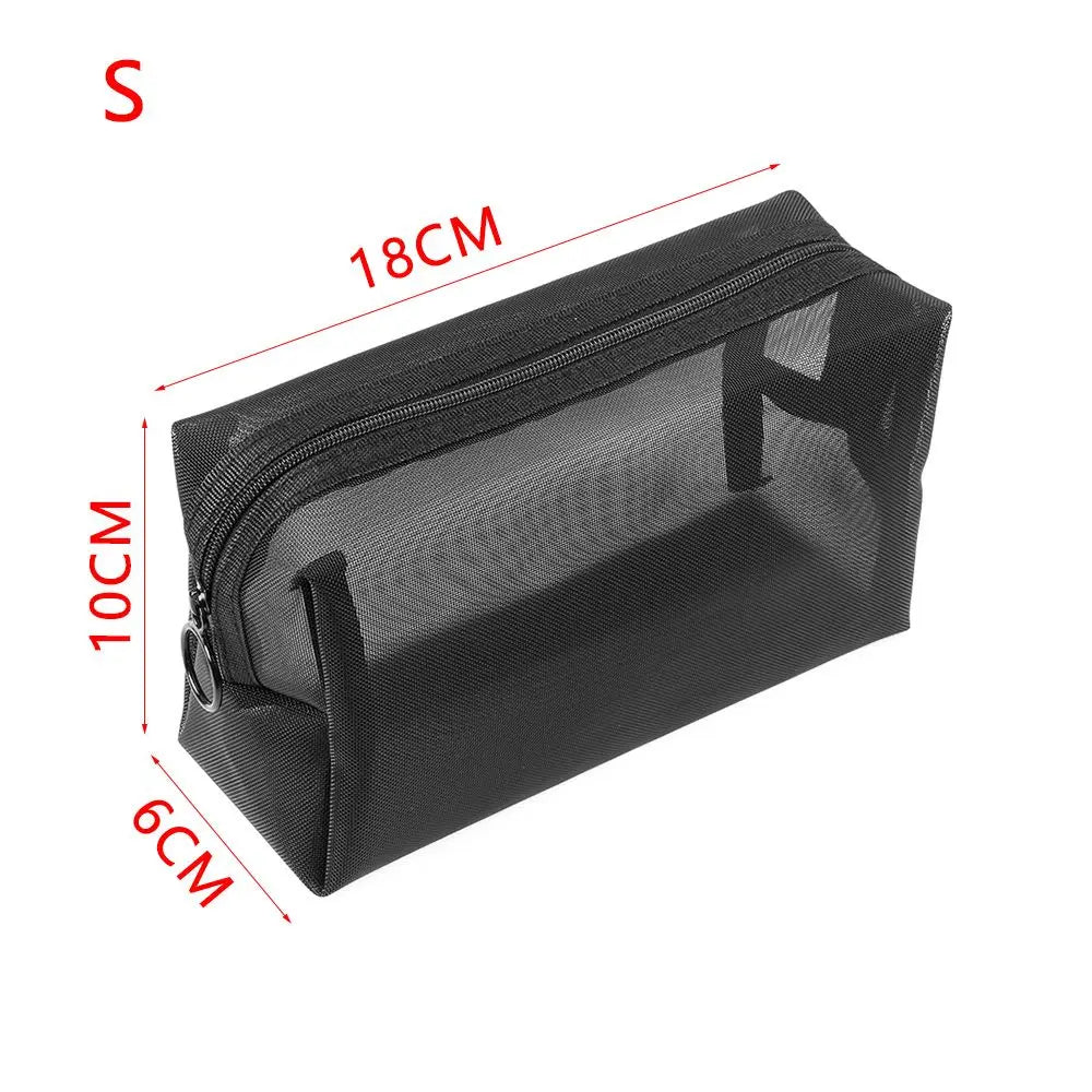 1PC Travel Black Mesh Cosmetic Bag Zipper Makeup Bag For Women Wash Toiletry Bag Makeup Organizer Portable Storage Pouch