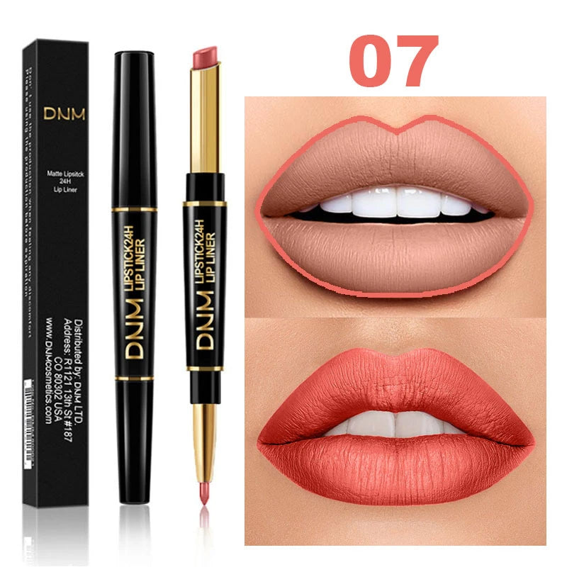 2 In 1 Matte Lipstick Pencil Double Head Lip Liner Pen Red Nude Long Lasting Waterproof Lady Charming Lip Pencil Makeup Tools