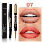 2 In 1 Matte Lipstick Pencil Double Head Lip Liner Pen Red Nude Long Lasting Waterproof Lady Charming Lip Pencil Makeup Tools