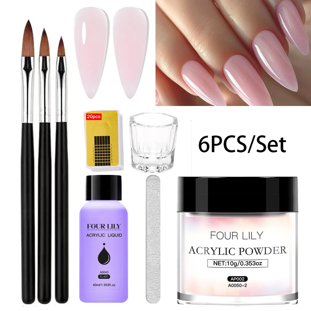 FOUR LILY Acrylic Nail Kit Nail Acrylic Powder Crystal Liquid Set With Nail Brush For Acrylic Nails Extension Carving Manicure