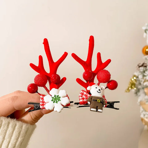 Cute Antlers Hair Clips Christmas Hairpin Girl Heart Elk Clips Xmas Winter Hairpin Children Headdress Antler Hair Accessories
