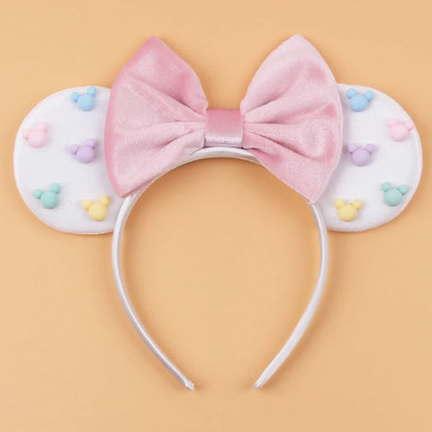 Disney Mickey 3.3"Velvet Ears Headband For Girls Soft Bow Hairband Halloween Festival Party Christmas DIY Hair Accessories