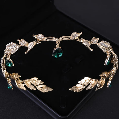 Fashionable and Luxurious Elf Crown Bridal Crystal Rhinestone Waterdrop Leaf Hair Accessories Romantic Head Accessories forWomen