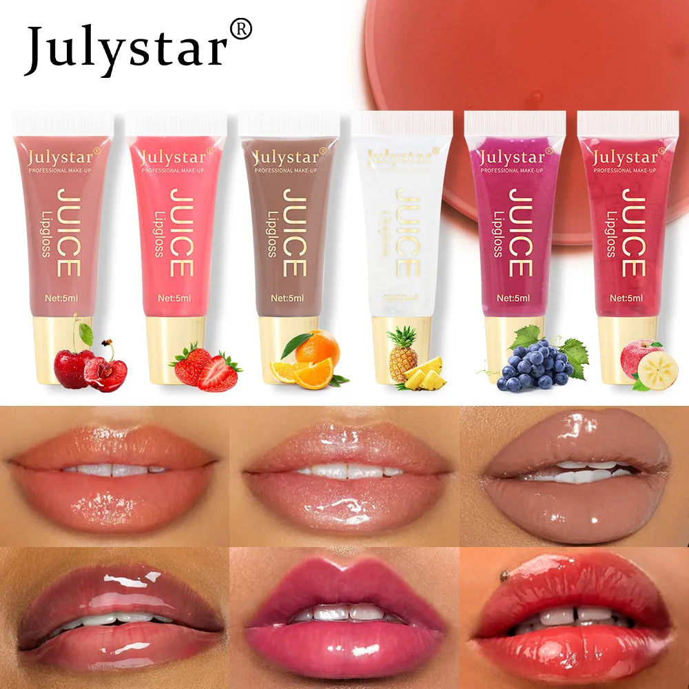 Julystar 6color Long lasting Moisturizing Mirror Lip Oil, Fruit Flavor, Pudding Lip Moisturizing, Water Radiant Lip Honey