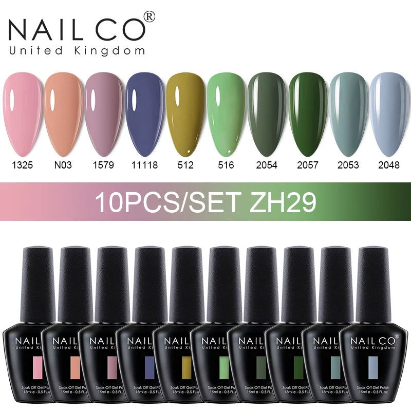 NAILCO 15ml 10pcs/Set Nude Colors Gel Nail Polish UV Gel Nail Polish Pink Nail Lakiery Esmalte Top Base Nail Art Design Vernis