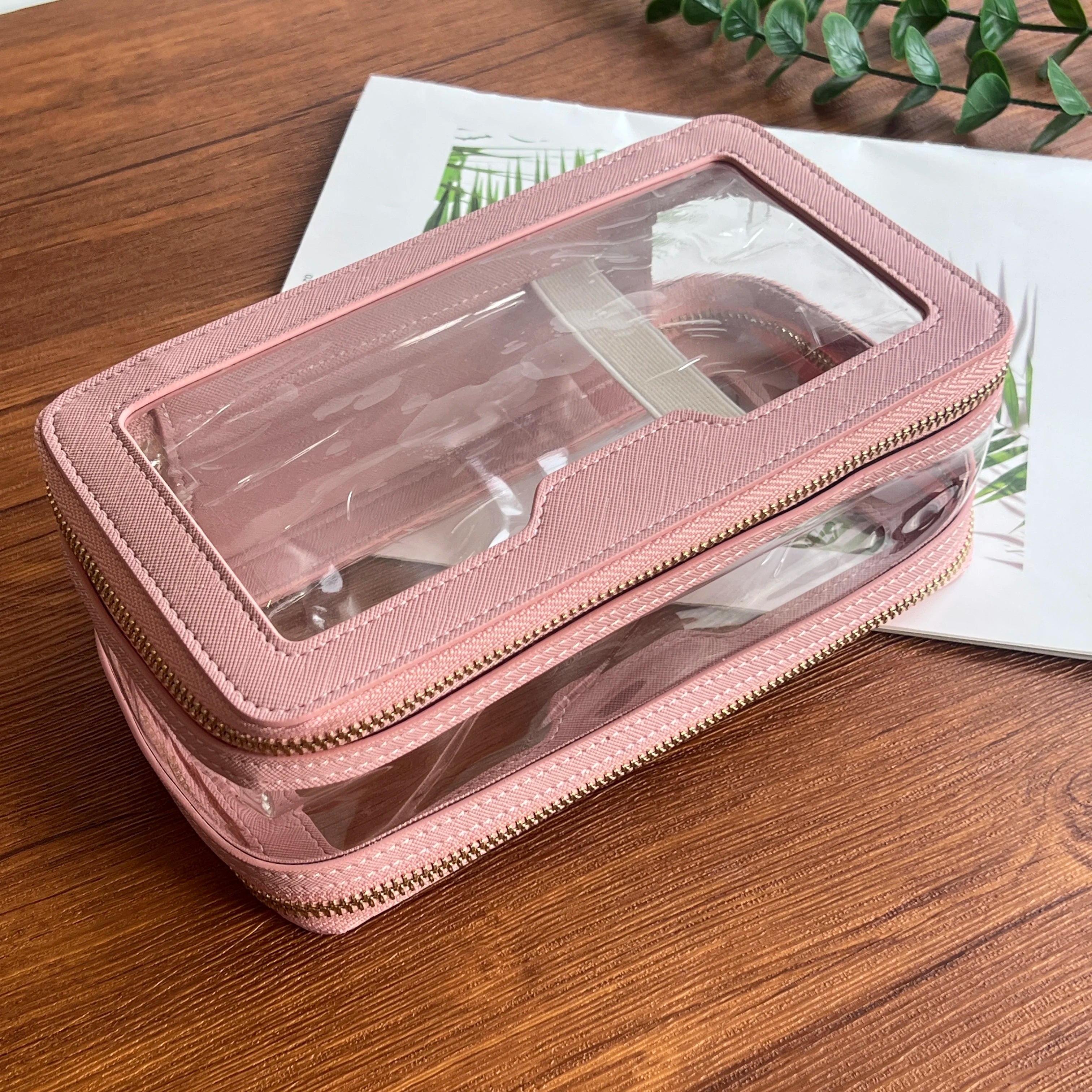 Custom Letters Saffiano Leather Cosmetic Bag Portable Pvc Capacity Waterproof travel  Multi-function Double layer Storage Bag