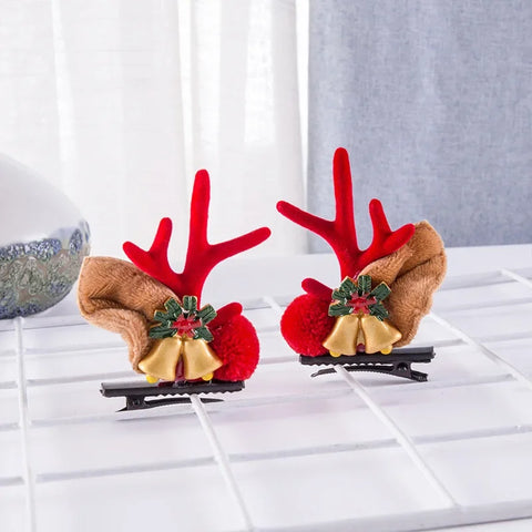2pcs/Set Kawaii Christmas Elk Ear Hair Clip Women Girl Santa Snowman Hairpin Xmas Party Barrettes For Kids Cosplay Headwear