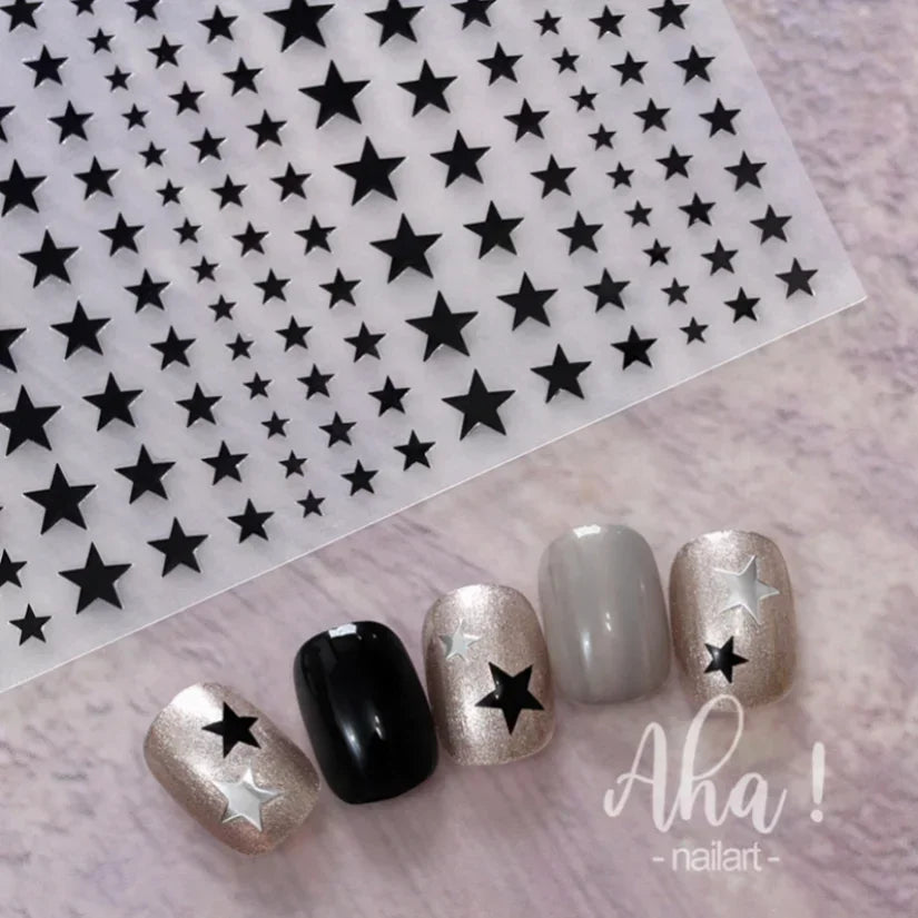Adhesive stickers with European and American style cross snake black and white wave dot hot silver line letter nail stickers