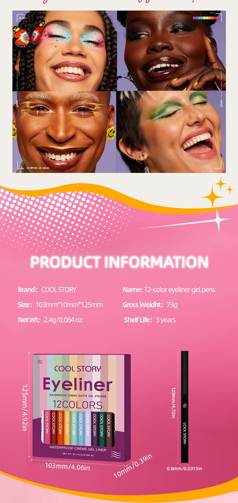 COOL STORY 12 Colors Matte Eyeliner Gel Pencil Set Creamy Eyeshadow Stick Silky Smooth Waterproof Sweat Body Paint Pencil