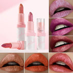 Shimmery Diamond Lipstick 10 Shades Waterproof Glittery Non Transfer Red Lip Tint Smooth Long Wear Pearly Lipstick