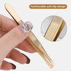 A gold stainless steel eyebrow tweezers, with flat and oblique styles, plucking eyebrows and beard pliers tweezers tools, unisex