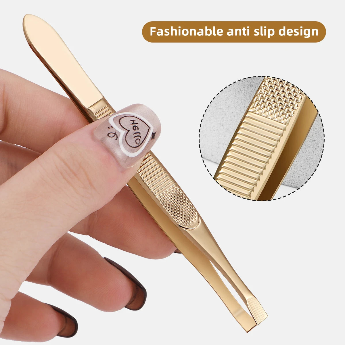 A gold stainless steel eyebrow tweezers, with flat and oblique styles, plucking eyebrows and beard pliers tweezers tools, unisex
