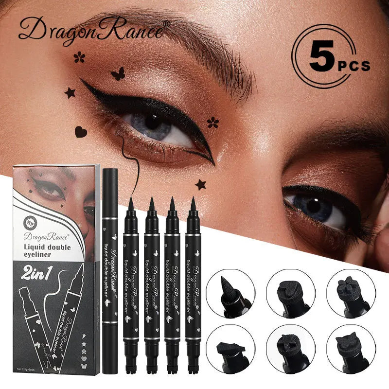 Dragon Ranee 5pcs Double-Ended Star Stamp Eyeliner Love Plum Lazy Stamp Waterproof Long Lasting Colorful Eyeliner Set