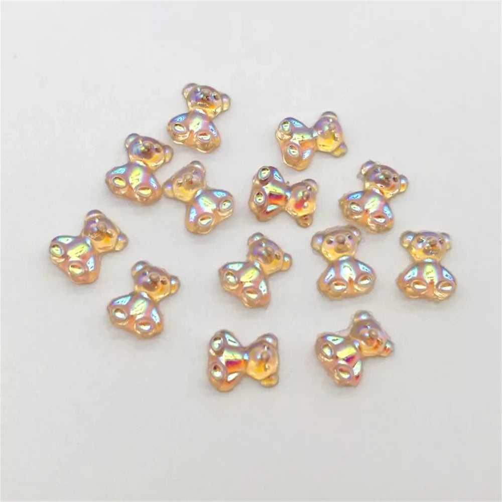 10Pcs Pink Gold Bear Nail Charms Japanese Cartoon Jewelry Nails Art Decoration 3D Rabbit Bear Manicure Accessories For Girl Lady