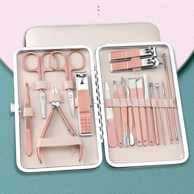 7/10/12/16/18pcs/set Manicure Cutters Nail Clipper Set Household Stainless Steel Ear Spoon Pedicure Scissors Tool For Beauty