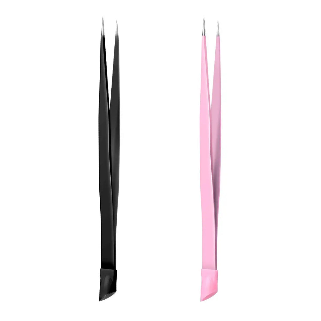 Multi functional nail double ended tweezers with silicone pressure bar, stickers, adhesive drill, clip drill, eyebrow clip