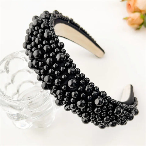 Luxury Baroque Women Headbands Thick Sponge Padded Plastic Pearls Head Hoop for Female Party Headpiece Wedding Bridal Hairbands