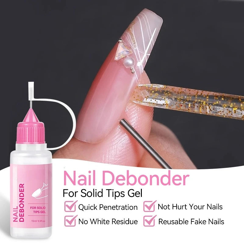 15ML Nail Glue for Press on Acetone Free Nail Polish Remover Multi-Functional Remover for Nails Tips Gentle Glue Remover