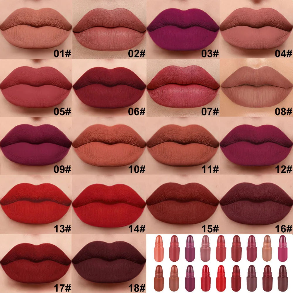 18-Piece Mini Lipstick Set, Matte + Lip Gloss Combination, Capsule Lipstick, Lip Plumping, Waterproof Lip Liner, Long-Lasting and Non-Fading, Portable Travel Style